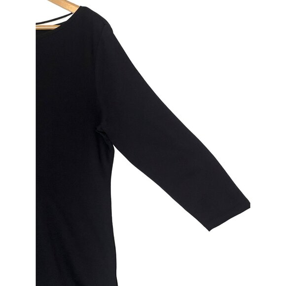 Talbots Women's Black Pima Cotton Tee Shirt Size L 3/4 Sleeve Stretch Goth - Picture 4 of 16